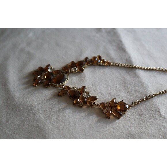 Assymetrical Statement Faceted Brown Crystal Rhinestone Gold Tone Necklace 19"+ - Picture 9 of 11